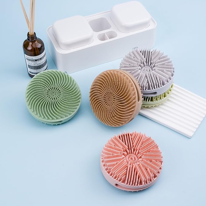 2 PC Silicone Exfoliating Body Scrubber, Silicone Body Shampoo Brush, Soft Silicone Loofah for Sensitive Skin, Shower Silicone Hair Scalp Massager, Easy to Clean, Lather Well(Gray&Green)-GlimoraGlow