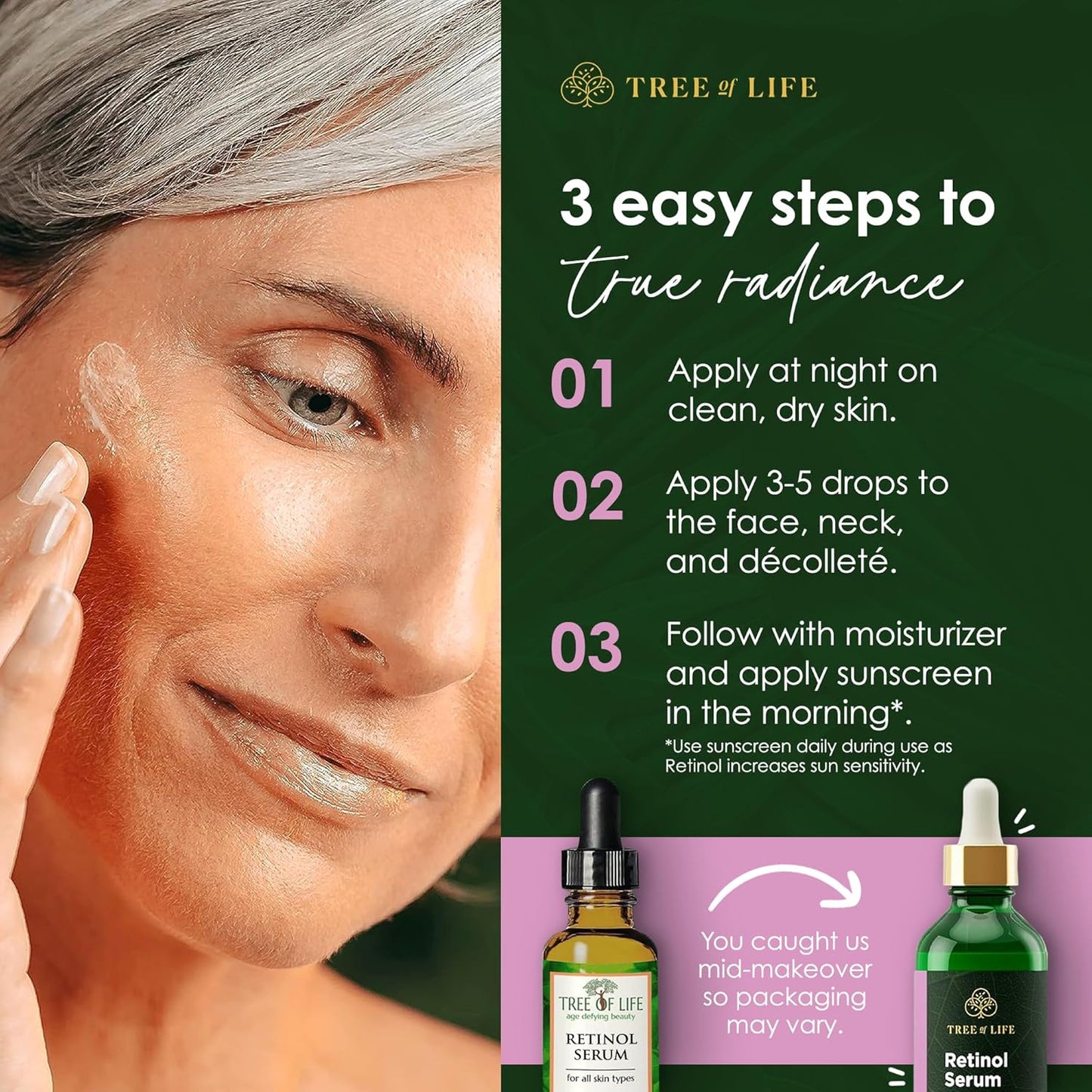 Tree of Life Beauty Retinol Serum, Skin Smoothing Face Oil for Dark and Age Spots and Fine Lines, Facial Serums for Dry and Sensitive Skin Care with Hyaluronic Acid for Soft Smooth Skin, 2 Fl Oz-GlimoraGlow
