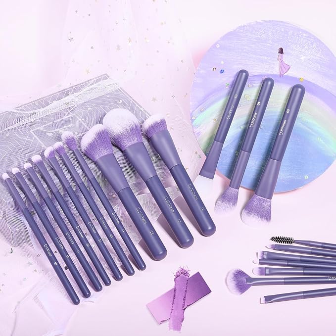 DUcare Makeup Brushes Set Professional 20pcs Vegan Make Up Brushes, Foundation Eyeshadow Concealer Contour Powder Blush Blending Eyeliner Brush with Silicone Face Mask Brush Purple-GlimoraGlow