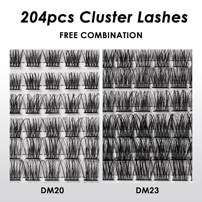 Lash Clusters 204 Pcs Individual Lashes Clusters Eyelash Extensions False Eyelashes DIY Lash Extension Kit Reusable False Eyelashes Natural Look Mix 10-16mm C D Curl(DM20+DM23)-GlimoraGlow