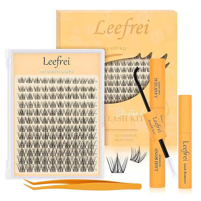 Eyelash Clusters Set 10-18mm Wispy Lash Clusters D Curl DIY Cluster Lash Extension Kit Individual Lashes Kit With Bond & Seal, Glue Remover, Tweezers(LF02 Lashes Set)-GlimoraGlow