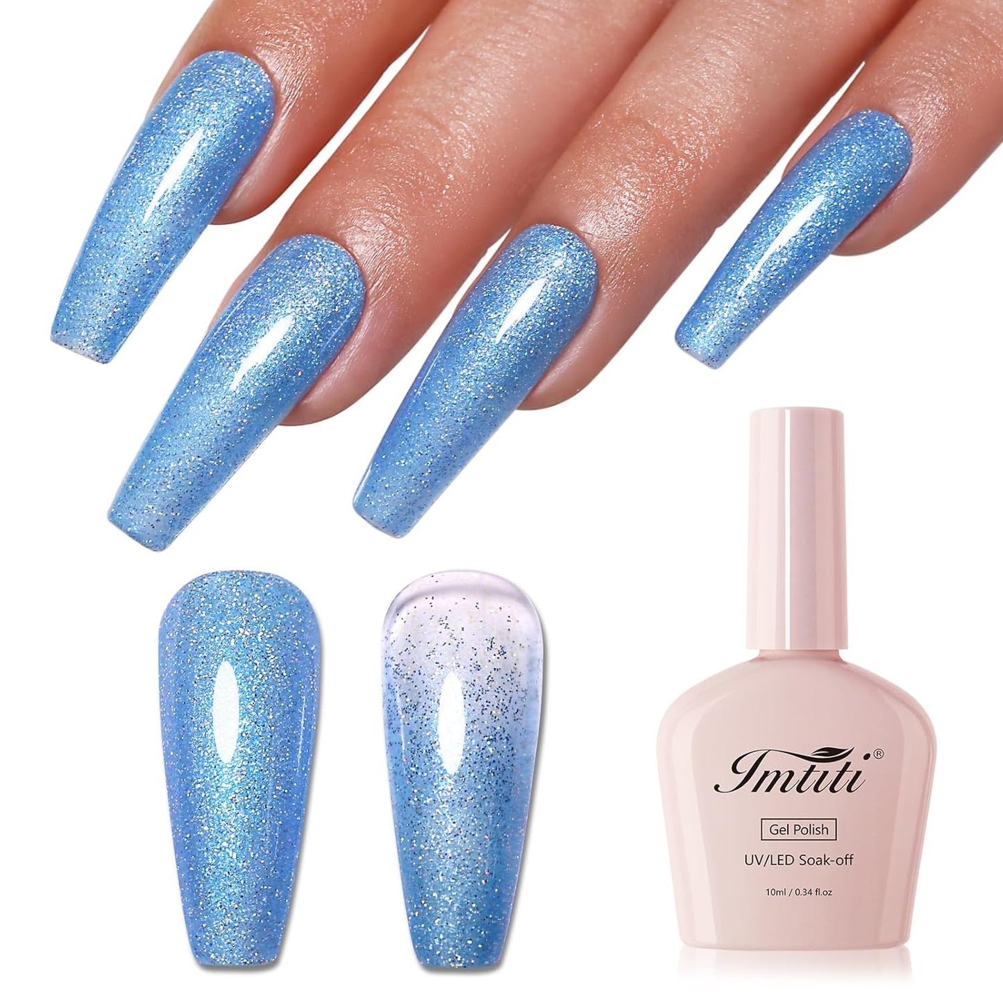 Imtiti Glitter Gel Nail Polish, Bright Blue Glitter Nail Gel Polish Diamond Shimmer Sparkle Soak Off UV LED Spring Summer Manicure 10ML-GlimoraGlow