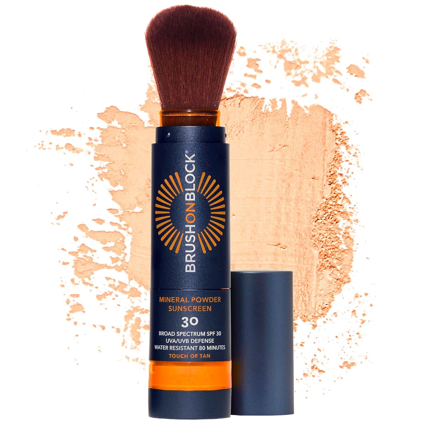 Brush On Block SPF 30 Mineral Powder Sunscreen, Touch of Tan, Refillable, Broad Spectrum, Water Resistant Face Protection, For All Skin Types, Subtle Hint of Color, Reef Friendly, Mfg in USA-GlimoraGlow