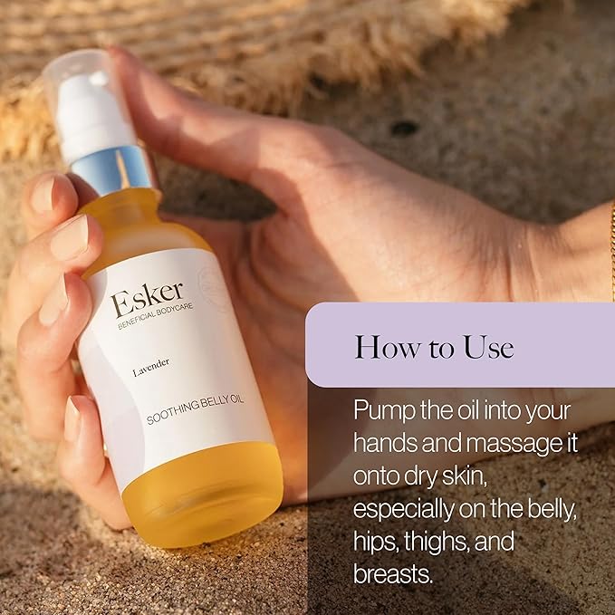 ESKER Natural Soothing Belly Oil | (4.0oz) | Plant-Based Formulated for Pre and Postpartum Skin | Designed to Fade Existing Stretch Marks and Prevent the Formation of New Ones | Cruelty Free-GlimoraGlow