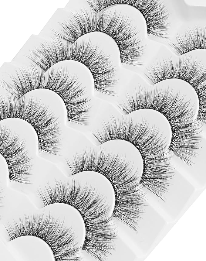 Natural Lashes Wispy False Eyelashes Cat Eye 3D False Lashes Fluffy Fake Eyelashes Strip Eye Lashes Pack 7 Pairs-GlimoraGlow