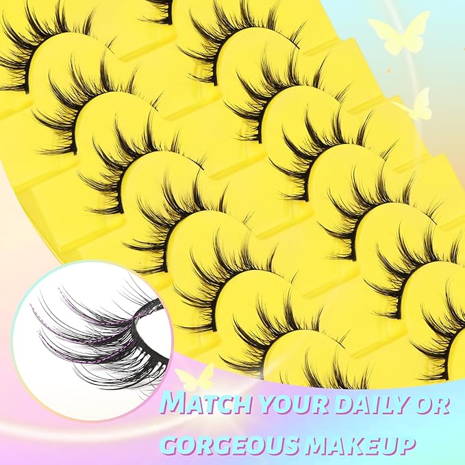 Losha Lashes Wispy Manga Lashes Natural False Eyelashes 9 Pairs Thin Eye Lashes Pack Soft Anime Fake Eyelashes (Manga)-GlimoraGlow