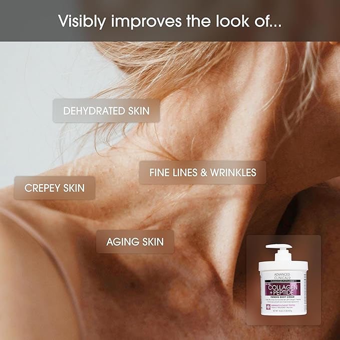 Advanced Clinicals Collagen Peptides Body Lotion & Face Moisturizer | Peptide Infused Collagen Lotion For Women & Men Helps Improve Look Of Crepey Skin, Wrinkles, & Uneven Dry Skin Texture, 16 Ounce-GlimoraGlow