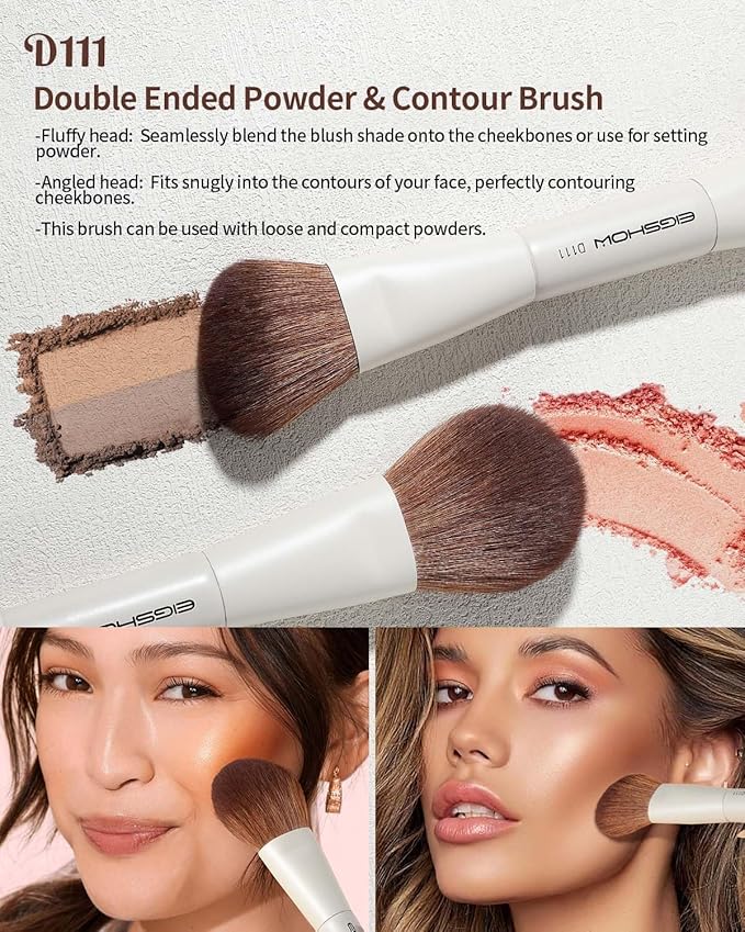 EIGSHOW Makeup Brush Set, 3Pcs Double Ended Face Makeup Brushes for Foundation Powder Contour Highlight Concealer Nose Shadow, Travel Gift Set (Beige)-GlimoraGlow