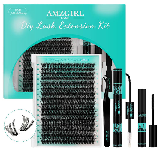 Lash Extension Kit 320Pcs,DIY Individual Lashes Clusters Kit,Lash Bond And Seal,Lash Remover For Eyelashes Extensions,Lash Applicator Tool For False Eyelash Cluster Kit At Home(50D,D-Mix9-16mm Kit)-GlimoraGlow