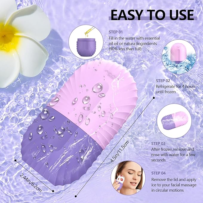 Ice Roller for Face and Eye, Silicone Ice Facial Roller Ice Holder, Face Ice Mold Skin Care, Face Icers Reusable Ice Cube Roller for Shrink Pores Anti Wrinkle Reduce Puffiness, Purple-GlimoraGlow