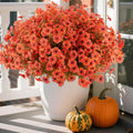 Hananona 36 Pcs Artificial Mum Flowers for Outdoors, Faux Fall Mums Silk Flower for Outside, Fake Orange Flowers for Fall Patio Front Door Planter Autumn Halloween Home Decorations (36, Orange)