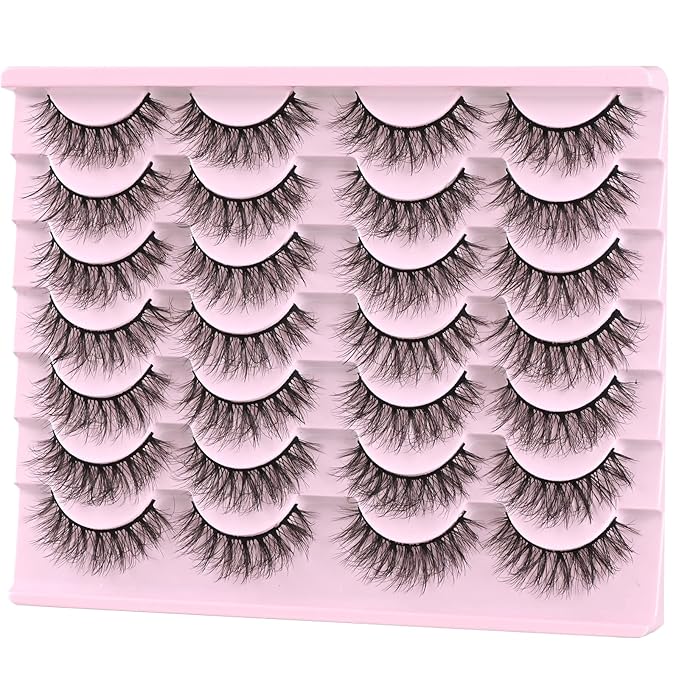 FARRED Natural Lashes Short Eyelashes Wispy False Mink Lash Pack 14 Pair Natural Look Fluffy Doll Eyelash Small Fake Strip Lashes Full Pestañas Sets for MUA and Beginners Daily Makeup (F3 | 8-16mm)-GlimoraGlow