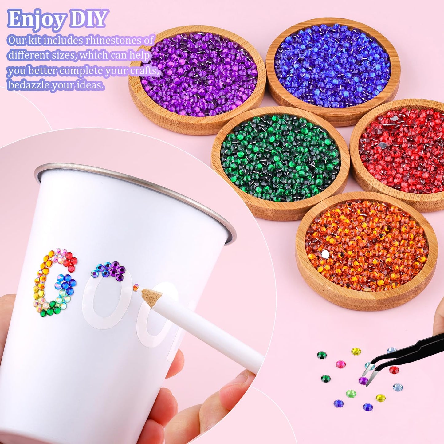 12600Pcs Resin Rhinestones for Crafting with Tweezers, Multicolor 4mm Bedazzling Crystal with 3Pcs 10ml B7000 Jewelry Glue for DIY Crafts Clothing Tumblers Shoes Fabric Nail Art-GlimoraGlow