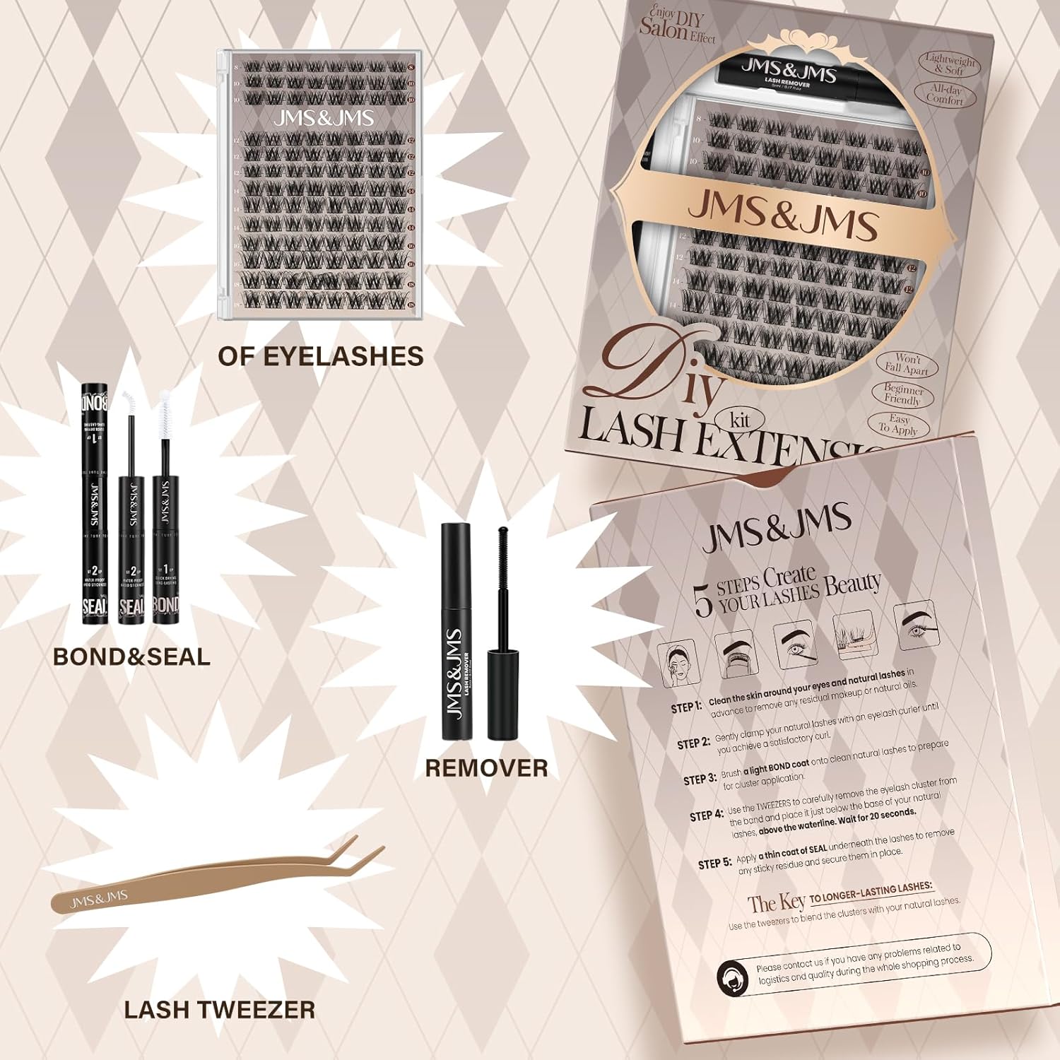 JMS&JMS Lash Clusters Kit Lash Extension Kit with Lash Bond and Seal Eyelash Applictor Lash Remover Eyelash Brush Lash Extension Kit for Beginner (3D BABY SOFIA-8-18mix)-GlimoraGlow