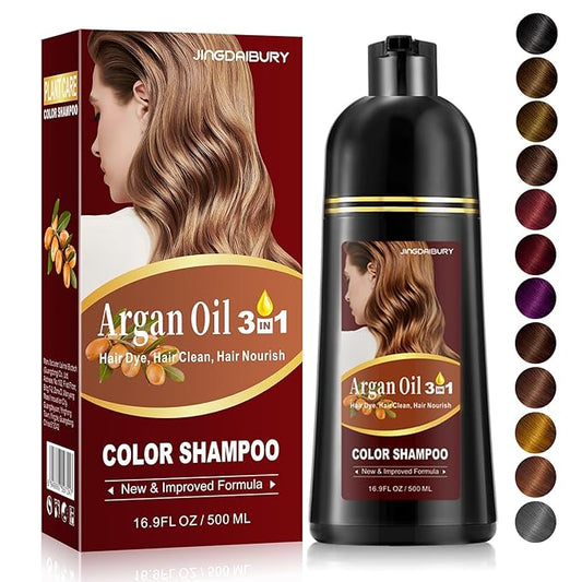 Instant Blonde and Brown Semi-Permanent Hair Dye Shampoo - 3 in 1 Formula with Argan Oil for Men & Women, Easy to Use, 16.9 Fl oz-GlimoraGlow