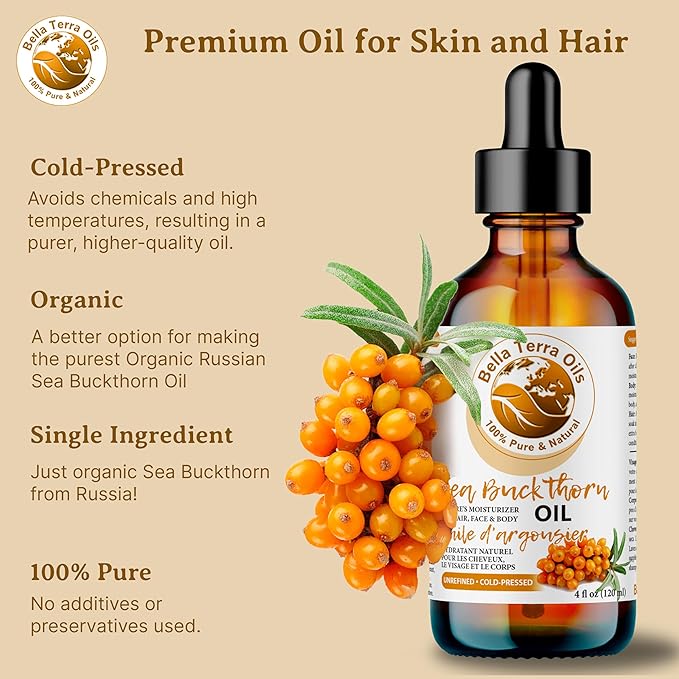Bella Terra Oils - Seabuckthorn Berry Oil 4oz - Experience Nature's Luxurious Touch, Brimming with Vitamin E & Carotenoids, Transcend Ordinary Skincare-GlimoraGlow