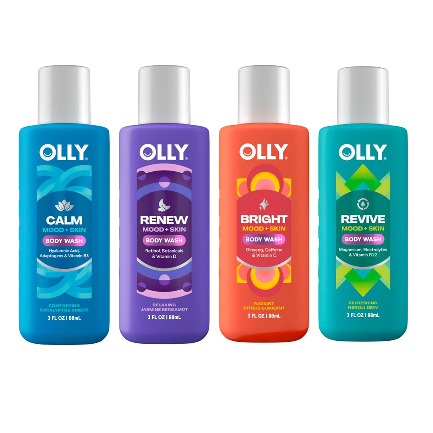 OLLY Body Wash Mixed Pack 4 Count to Restore Skin barrier & Hydrate skin 3 oz-GlimoraGlow