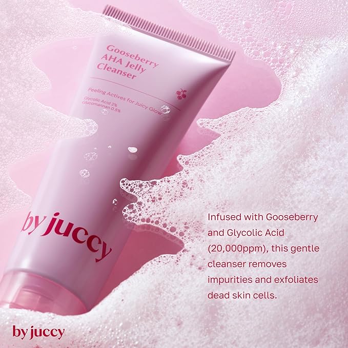 By Juccy Gooseberry AHA Jelly Cleanser | Gentle & Hydrating | Low PH | Glycolic Acid, Indian Gooseberry, Sea Buckthorn | Exfoliates Dead Skin CellsㅣKorean Face Wash | Korean Skin Care | 4.05 Fl.oz-GlimoraGlow