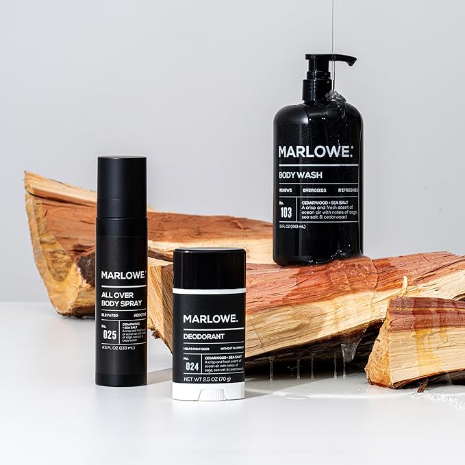 MARLOWE. No. 103 Body Wash 15 oz Pump, Cedarwood + Sea Salt, Energizing & Refreshing Shower Gel, Willow Bark & Green Tea Extracts, Cleanses, Moisturizes, Smooths & Nourishes, Fresh & Zesty Scent-GlimoraGlow