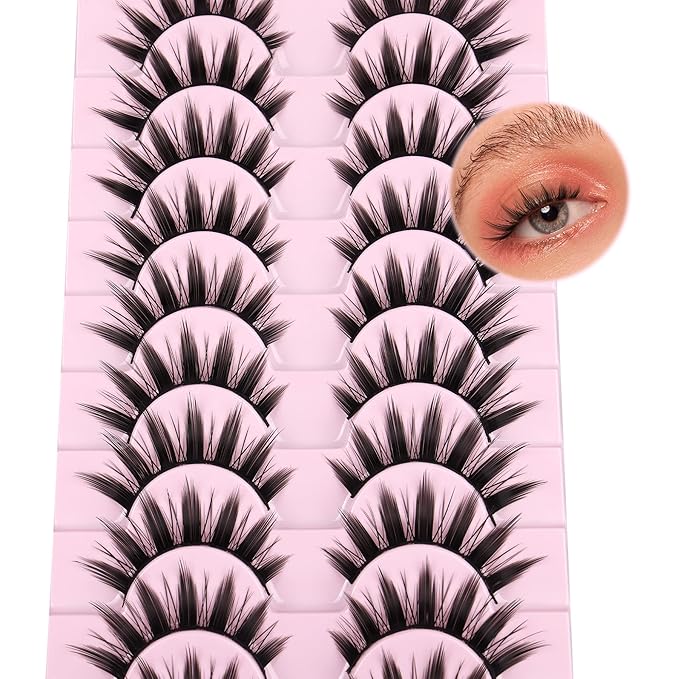 False Eyelashes 10 Pairs Manga Lashes Japanese Style Anime Thick Cosplay Lashes Natural Look 16MM Spiky 8D Wispy Faux Mink Lashes Full Strip Doll Lashes by FANXITON-GlimoraGlow