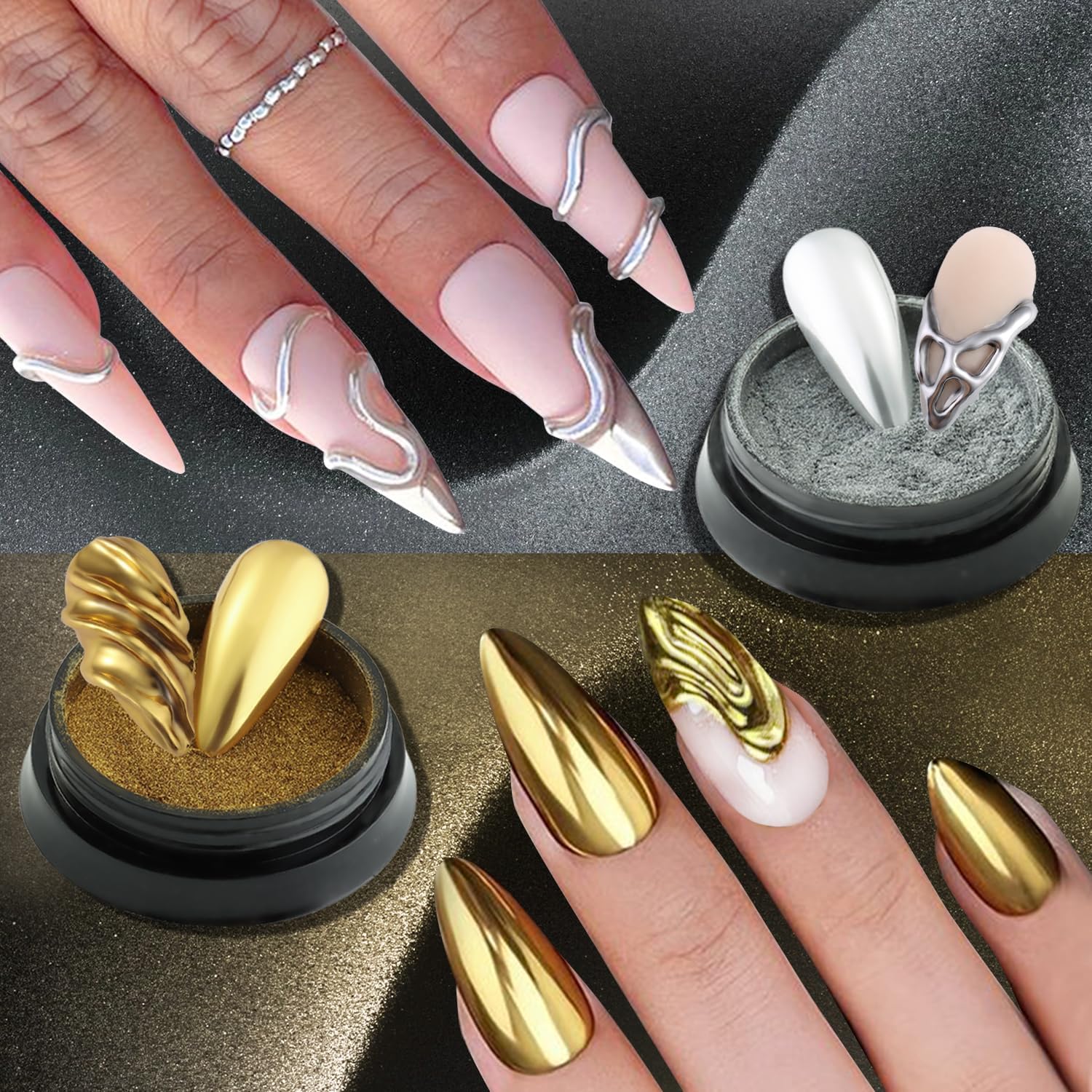 24 Colors Chrome Nail Powder Set Metallic Mirror Effect Gold Silver Pink Chrome Nail Powder White Pearl Iridescent Multi Chrome Powder for Nails Chameleon Rubbing Pigment Manicure Supplies-GlimoraGlow