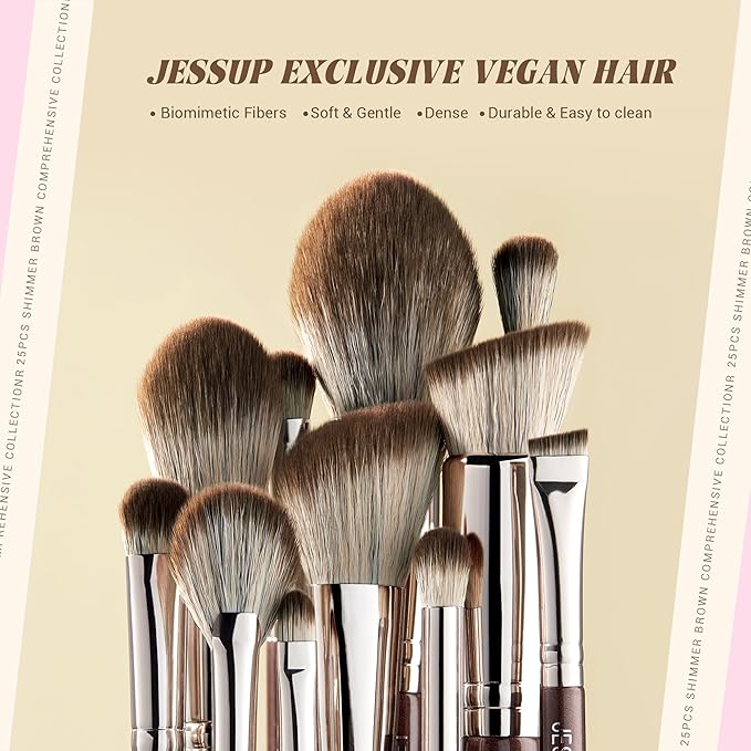 Jessup Makeup Brushes Set Professional 25pcs Premium Synthetic Make up Brushes for Foundation Eyeshadow Blending Concealer Blush Contour Bronzer Eyeliner Eyebrow, Shimmer Brown T511-GlimoraGlow