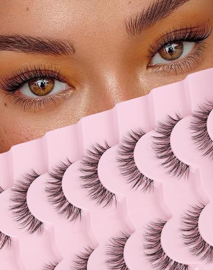 Lashes Short Natural Everyday Wispy Eyelashes Clear Band Flared Strip Eyelash Soft Lash Fluffy Pack 7 Pairs SF-09-GlimoraGlow