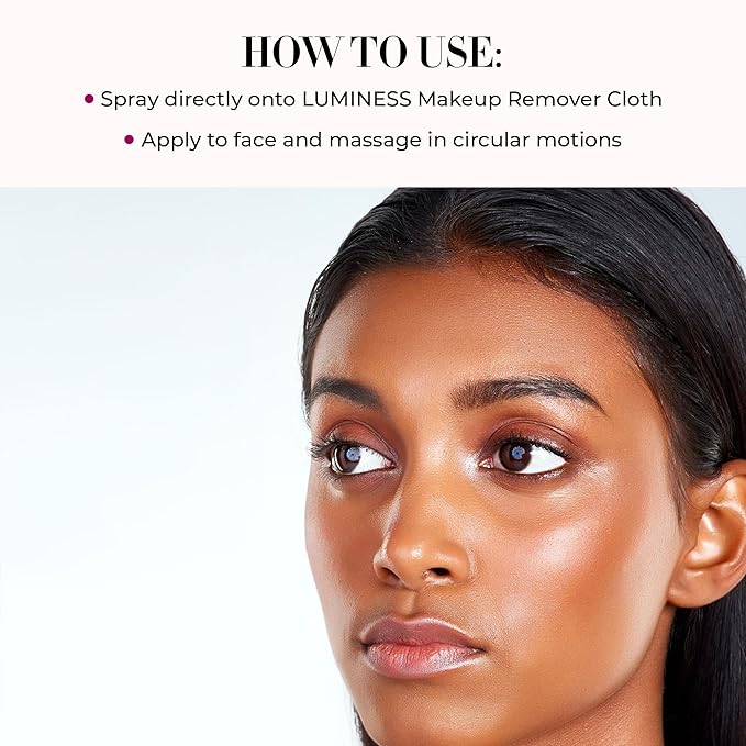 LUMINESS Face & Eye Makeup Remover, Airbrush Spray Makeup Eraser (1.86 fl oz) - Removes Longwear Cosmetics & Waterproof Formulas - Gentle -Make Up Remover for Soft, Smooth, & Hydrated Skin-GlimoraGlow