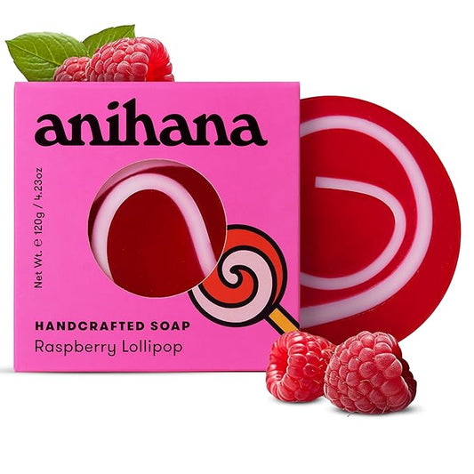 ANIHANA Handcrafted Natural Soap with Coconut Oil, Gentle Cleansing, Paraben Free, Refreshing Raspberry Lollipop Scent, 4.23 oz-GlimoraGlow