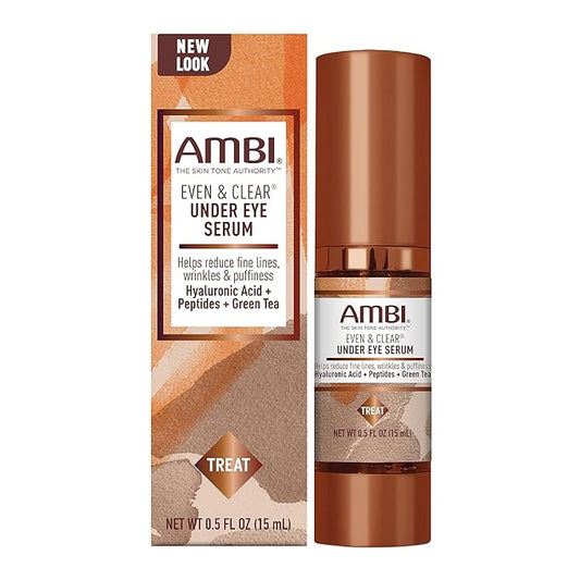 Ambi Even & Clear Under Eye Serum for All Skin Types Anti Aging Formula Features Peptides, Hyaluronic Acid, and Vitamin A to Help Reduce Fine Lines, Wrinkles, and Dark Circles , 0.5 Ounce-GlimoraGlow