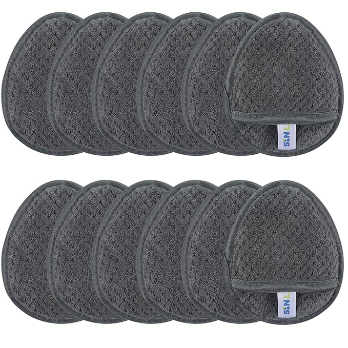 SINLAND Reusable Makeup Remover Pads For Face,Eye,Lips Microfiber Gentle Facial Cleansing Cloths for All Skin Types Friendly for Makeup Remover With Laundry Bag 5.1inchx3.93inch Gray Pack of 12-GlimoraGlow
