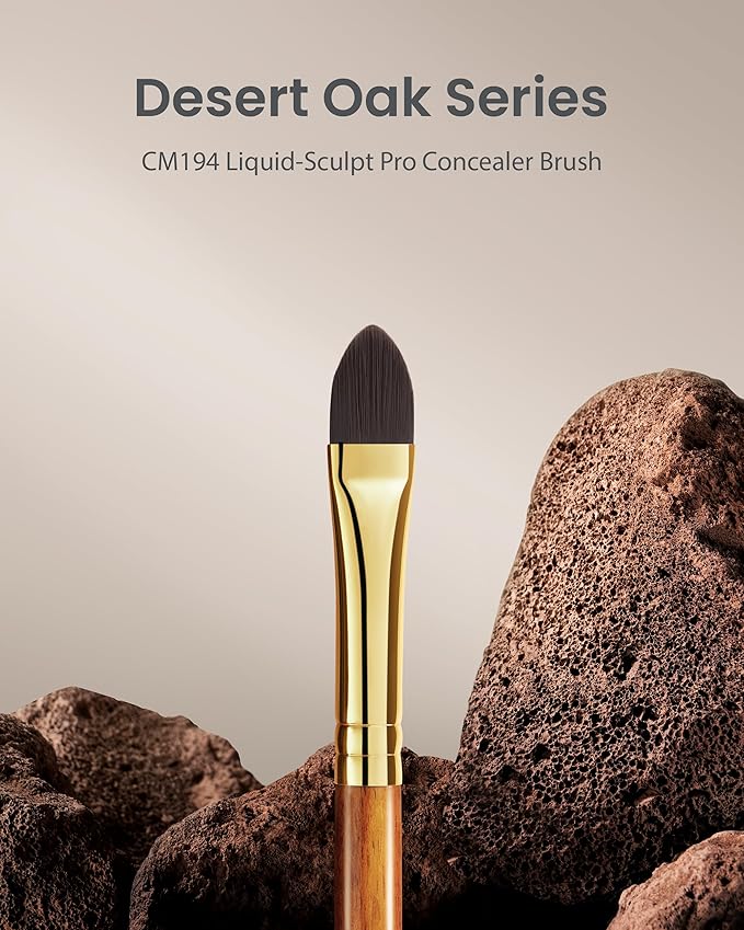 Desert Oak Series Liquid-Sculpt Pro Concealer Brush - Wide Teardrop Head for Under Eyes & Redness, Bubinga Wood, Brass Ferrule (CM 194)-GlimoraGlow