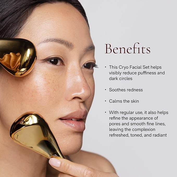 Angela Caglia Gold Cryo Facial Set | Refreshing Cryotherapy Facial Set that Improves Circulation, Reduces Puffiness and Dark Circles for a Refreshed & Rejuvenated Complexion-GlimoraGlow