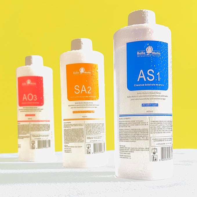 BRÜUN Hydrogen Oxygen Facial Machine Serums for Facial Cleansing – A Pack of 400ml 3 Aqua Peeling Solution AS1, SA2, and AO3 –Skin Care Hydra Solution for Vacuum face Cleaning Jet for Home and Spa-GlimoraGlow