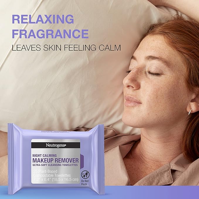 Neutrogena Day & Night Wipes, Makeup Remover Face Cleansing Towelettes & Night Calming Facial Cloths, 100% Plant Based Fibers Wipe Away Dirt, Alcohol-Free, 3 Packs of 25 ct, 75 ct-GlimoraGlow