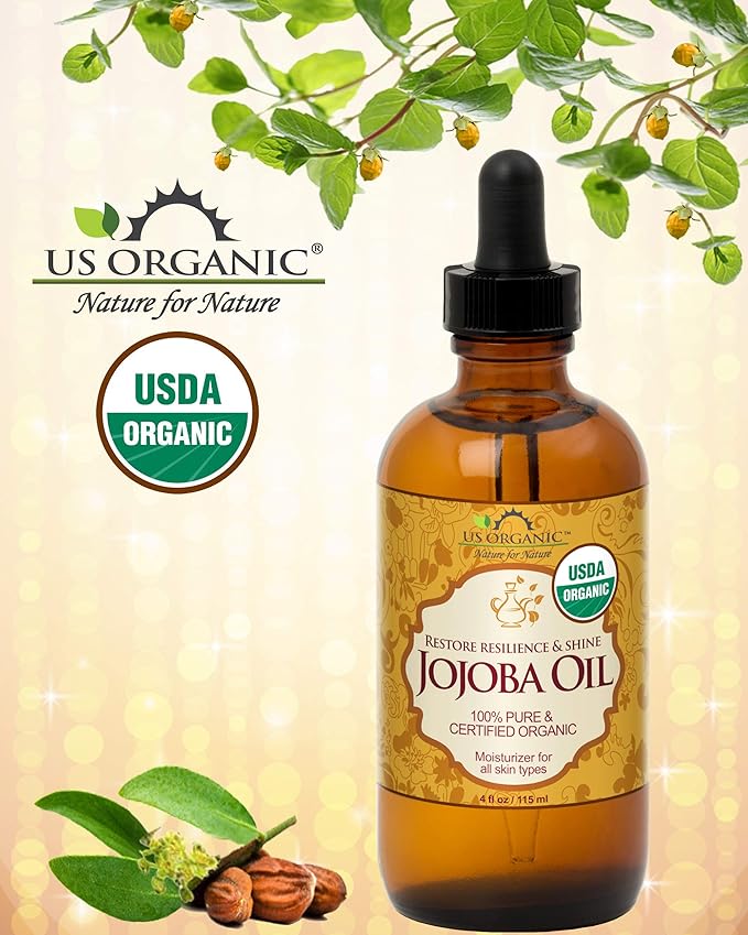 US Organic Jojoba Oil, USDA Certified Organic,100% Pure & Natural, Cold Pressed Virgin, Unrefined, Haxane Free, Sourced from Middle East Directly (Medium (4oz, 115ml))-GlimoraGlow