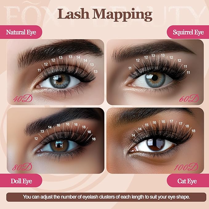 Lash Clusters 640PCS - Natural Fluffy Lash Clusters 40D+60D+80D+100D Fluffy Wispy Lash Clusters D Curl Lash Extension 11-18MM Individual Lash Clusters Cluster Eyelash Extensions for Beginners-GlimoraGlow