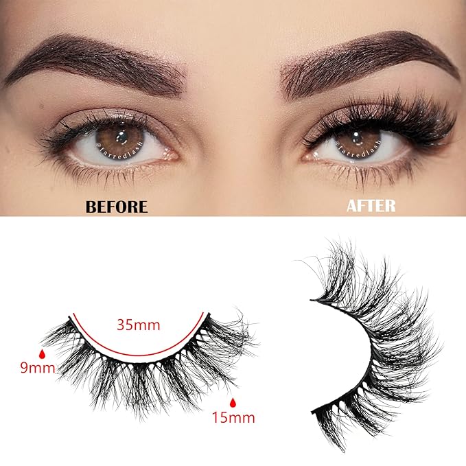 FARRED Cat Eye Lashes Short Natural Eyelashes 15mm Fluffy Wispy Strip Eyelash 14 Pairs Cute Natural Fake Lashes Packs Small Full Pestañas Set (F10 | 9-15mm)-GlimoraGlow
