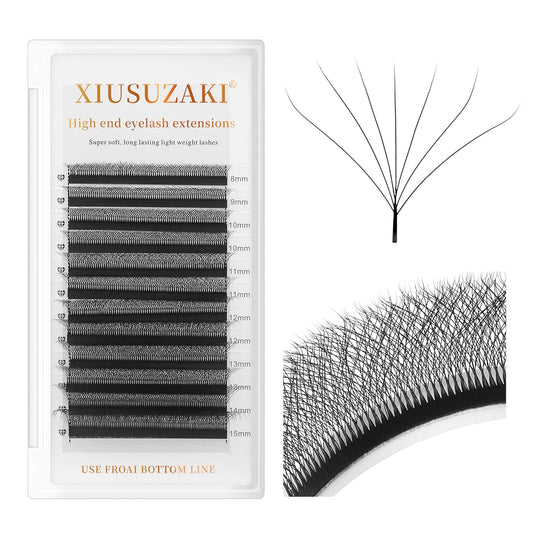 W Lash Extensions 7D Eyelash Extensions W Shape 0.07mm Thickness C Curl Mix 8-15mm Premade Fans Individual Lashes Volume Matte Black 12 Rows Crisscross False Eyelashes(W-7D-0.07-C,8-15mm)-GlimoraGlow
