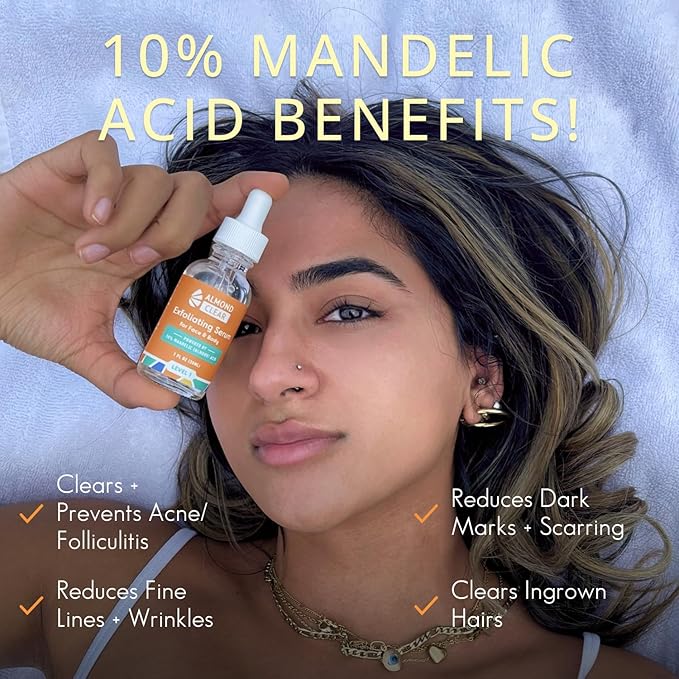 Face & Body Clearing Serum, Level 1- for acne, folliculitis, aging skin, ingrown hairs, dark spots - face, chest, butt, back, thighs, arms - mandelic acid - 1 fl oz-GlimoraGlow