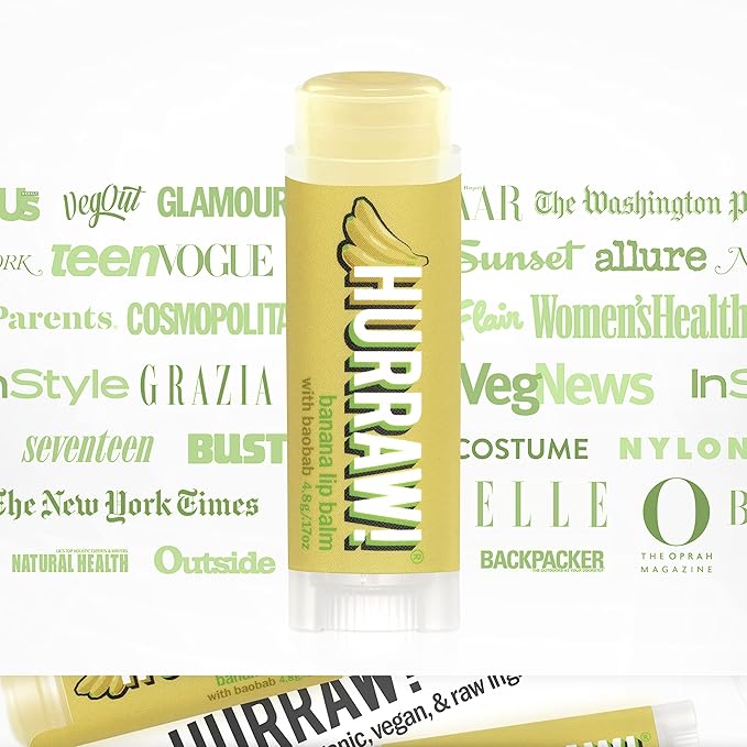Hurraw! Banana Lip Balm: Organic, Certified Vegan, Cruelty and Gluten Free. Non-GMO, 100% Natural Ingredients. Bee, Shea, Soy and Palm Free. Made in USA-GlimoraGlow