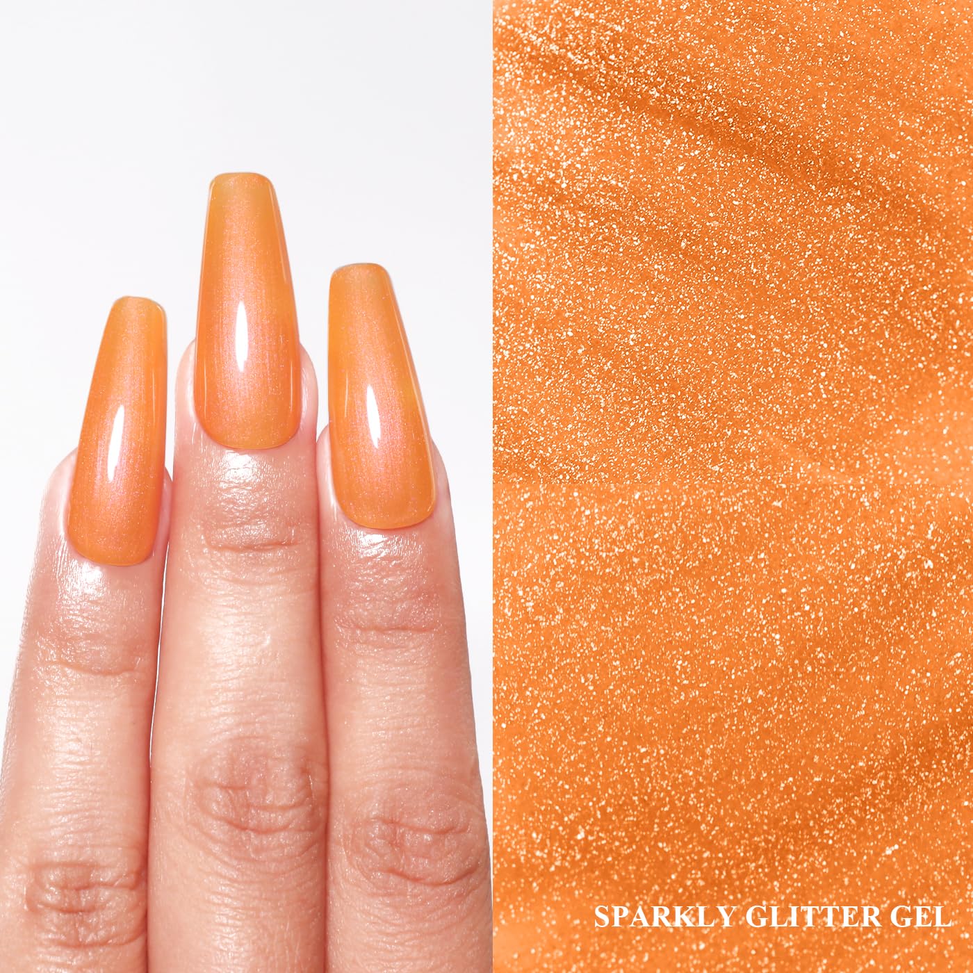 Imtiti Glitter Gel Nail Polish, Bright Orange Pearl Glitter Nail Gel Polish Diamond Shimmer Sparkle Soak Off UV LED Spring Summer Manicure 10ML-GlimoraGlow