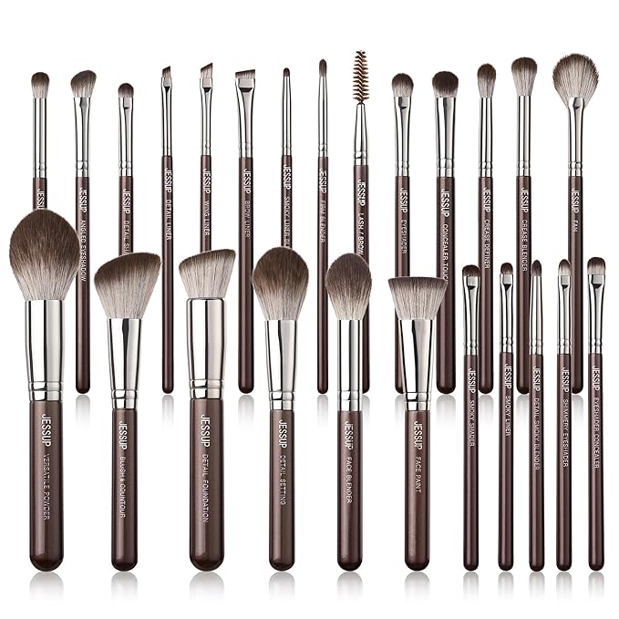 Jessup Makeup Brushes Set Professional 25pcs Premium Synthetic Make up Brushes for Foundation Eyeshadow Blending Concealer Blush Contour Bronzer Eyeliner Eyebrow, Shimmer Brown T511-GlimoraGlow