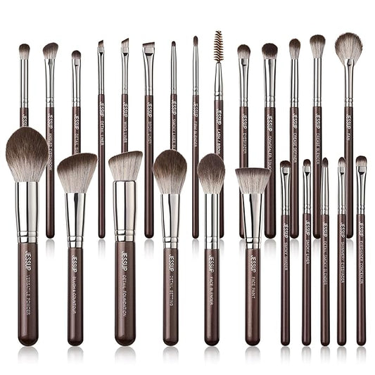 Jessup Makeup Brushes Set Professional 25pcs Premium Synthetic Make up Brushes for Foundation Eyeshadow Blending Concealer Blush Contour Bronzer Eyeliner Eyebrow, Shimmer Brown T511-GlimoraGlow