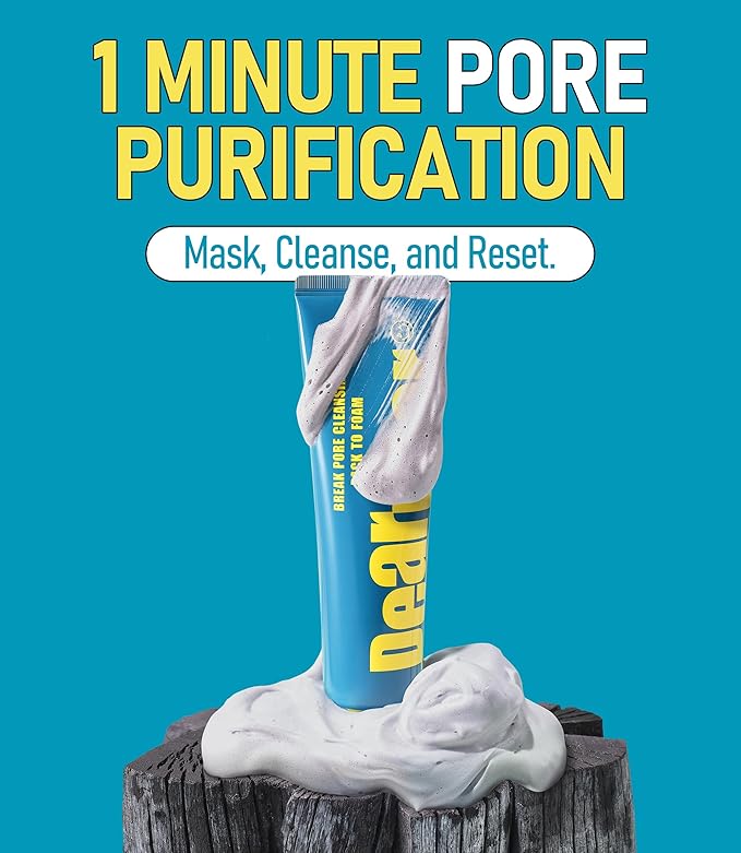 Break Pore Cleansing Pack to Foam – 3-in-1 Korean Skin Care Wash-Off Mask & Exfoliator & Cleanser w/Charcoal and Salicylic Acid – AHA, BHA, PHA for Oily, Congested Skin (3.38 fl oz)-GlimoraGlow