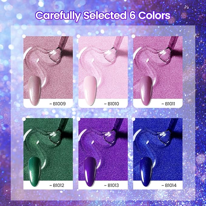 JODSONE 10ml Gel Nail Polish Set Glitter 6Colors Dark Green Glitter Pink Deep Blue Gel Polish Lacquer Glossy Art for Nail and Salon Need U V Lamp-GlimoraGlow