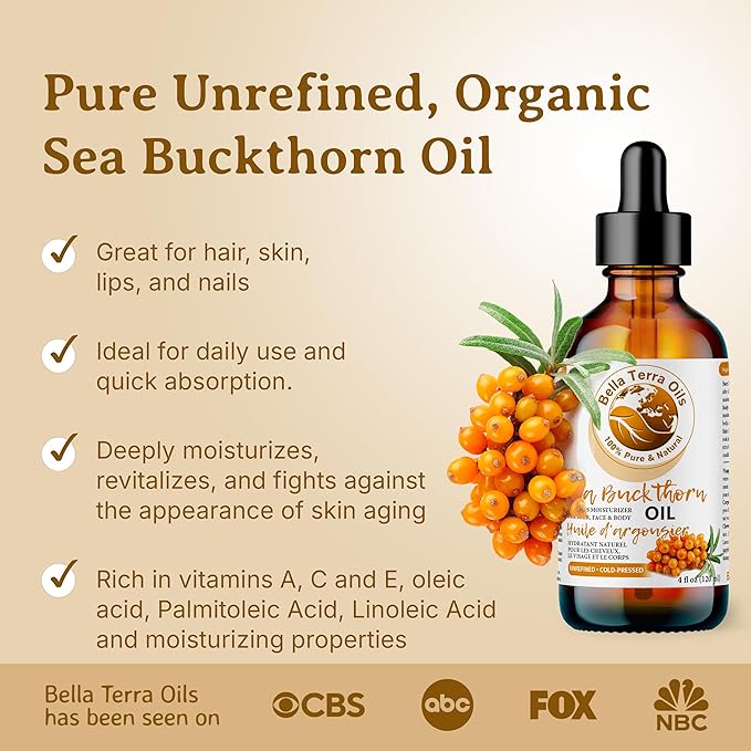 Bella Terra Oils - Seabuckthorn Berry Oil 4oz - Experience Nature's Luxurious Touch, Brimming with Vitamin E & Carotenoids, Transcend Ordinary Skincare-GlimoraGlow