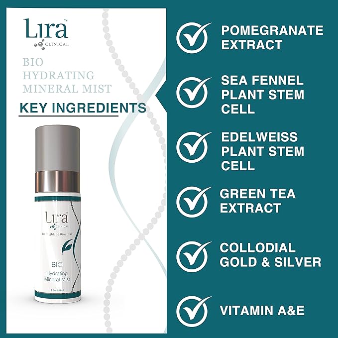 Lira Clinical BIO Hydrating Mineral Mist - Face Mist Hydrating Spray with Plant Stem Cells - Calming & Glowing Facial Mist - 2 Ounce-GlimoraGlow