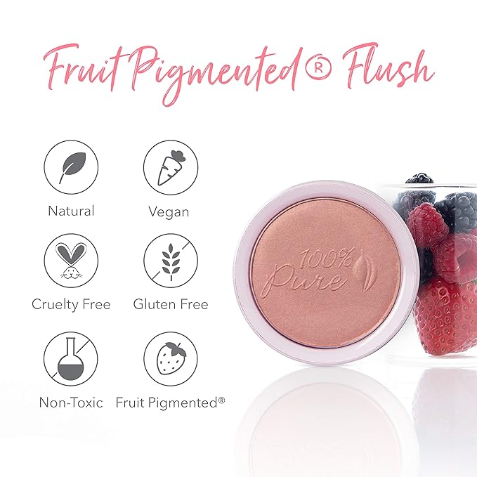 100% PURE Powder Blush (Fruit Pigmented), Peach, Soft Shimmery Finish, Nourishes Skin w/Rosehip Oil, Cocoa Butter, Natural Makeup (Neutral Peach w/Bronze) - 1.81 oz-GlimoraGlow