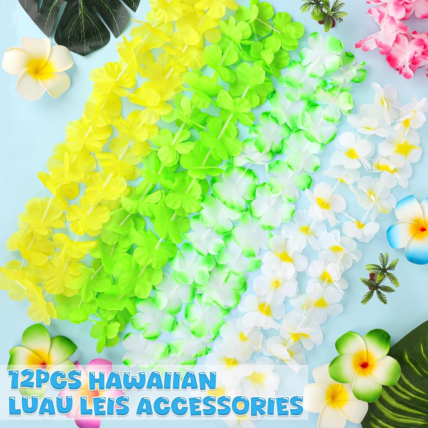 12PCS Hawaiian Leis Bulk, Colorful Luau Leis Party Decorations, Hawaiian Tropical Theme Silk Flower Leis, Hawaii Flower Lays Garland for Birthday Summer Pool Party Favors Supplies Accessories
